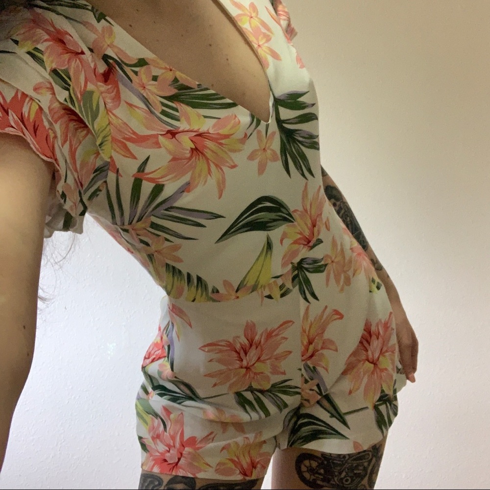 Tropical Print White Romper
